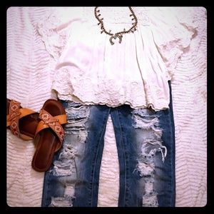 Forever 21, white crochet boho top